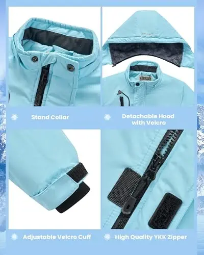 WULFUL Boy's Waterproof Ski Jacket Warm Fleece Hooded Winter Snow Coat - 6