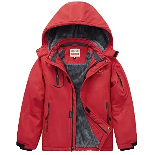 WULFUL Boy's Waterproof Ski Jacket Warm Fleece Hooded Winter Snow Coat - 1