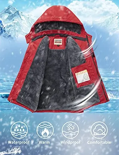 WULFUL Boy's Waterproof Ski Jacket Warm Fleece Hooded Winter Snow Coat - 3