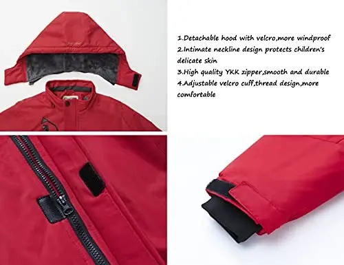 WULFUL Boy's Waterproof Ski Jacket Warm Fleece Hooded Winter Snow Coat - 5