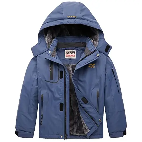 WULFUL Boy's Waterproof Ski Jacket Warm Fleece Hooded Winter Snow Coat 