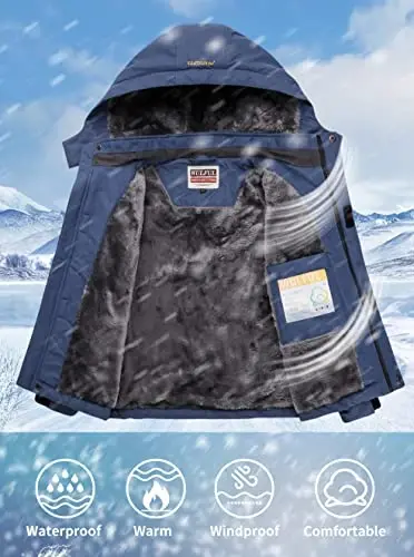 WULFUL Boy's Waterproof Ski Jacket Warm Fleece Hooded Winter Snow Coat - 3