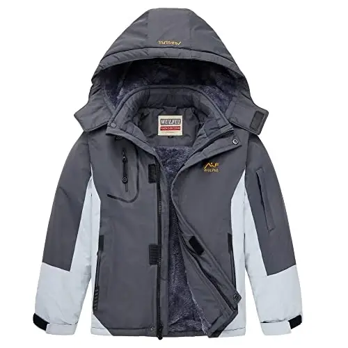 WULFUL Boy's Waterproof Ski Jacket Warm Fleece Hooded Winter Snow Coat - 1