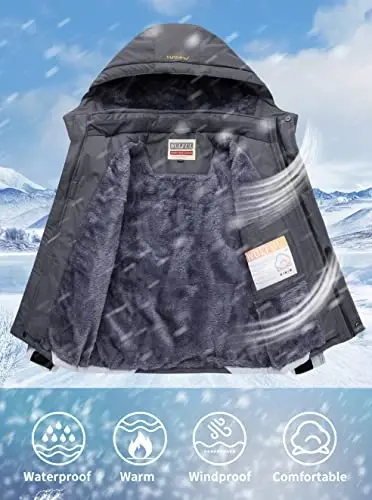 WULFUL Boy's Waterproof Ski Jacket Warm Fleece Hooded Winter Snow Coat - 3