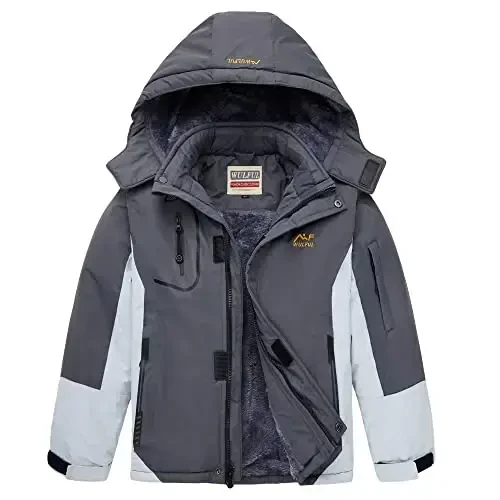 WULFUL Boy's Waterproof Ski Jacket Warm Fleece Hooded Winter Snow Coat 