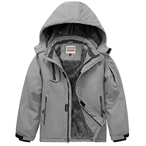 WULFUL Boy's Waterproof Ski Jacket Warm Fleece Hooded Winter Snow Coat 