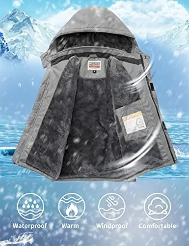 WULFUL Boy's Waterproof Ski Jacket Warm Fleece Hooded Winter Snow Coat - 2