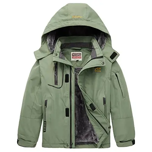 WULFUL Boy's Waterproof Ski Jacket Warm Fleece Hooded Winter Snow Coat - 1