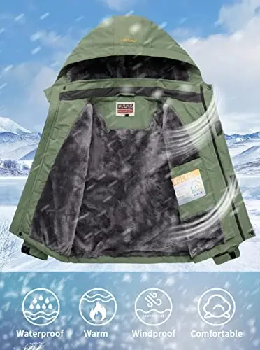 WULFUL Boy's Waterproof Ski Jacket Warm Fleece Hooded Winter Snow Coat - 3