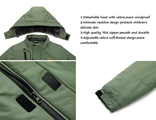 WULFUL Boy's Waterproof Ski Jacket Warm Fleece Hooded Winter Snow Coat - 4