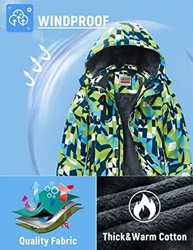 WULFUL Boy's Waterproof Ski Jacket Warm Fleece Hooded Winter Snow Coat - 4