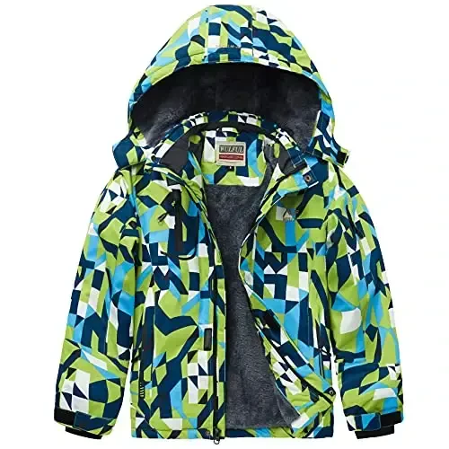 WULFUL Boy's Waterproof Ski Jacket Warm Fleece Hooded Winter Snow Coat 