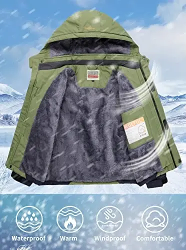 WULFUL Boy's Waterproof Ski Jacket Warm Fleece Hooded Winter Snow Coat - 3
