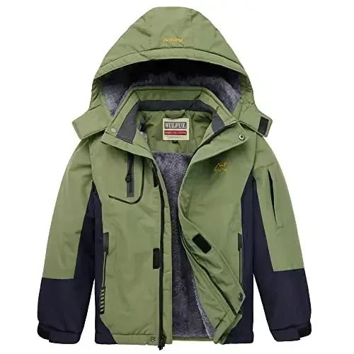 WULFUL Boy's Waterproof Ski Jacket Warm Fleece Hooded Winter Snow Coat - 1