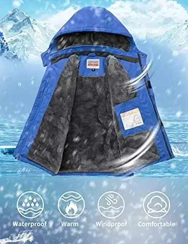 WULFUL Boy's Waterproof Ski Jacket Warm Fleece Hooded Winter Snow Coat - 3