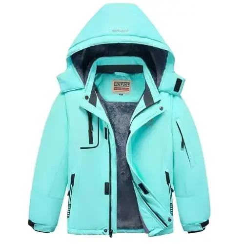 WULFUL Boy's Waterproof Ski Jacket Warm Fleece Hooded Winter Snow Coat - MODAZONE