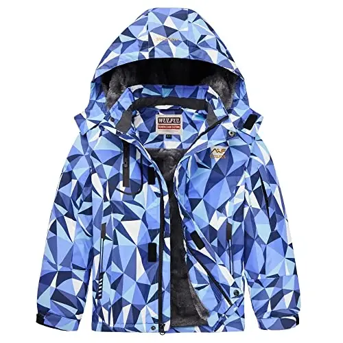 WULFUL Boy's Waterproof Ski Jacket Warm Fleece Hooded Winter Snow Coat 