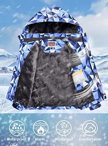 WULFUL Boy's Waterproof Ski Jacket Warm Fleece Hooded Winter Snow Coat - 3