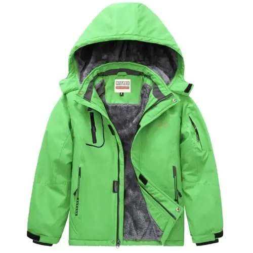 WULFUL Boy's Waterproof Ski Jacket Warm Fleece Hooded Winter Snow Coat 