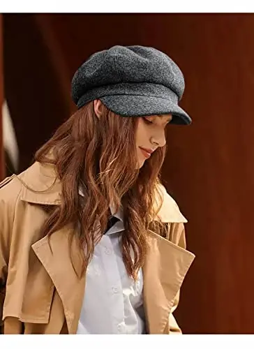 WULIQIUQIU Newsboy Caps for Women Classic Beret Hats Autumn Winter Cap | Adjustable, Breathable & Warm Retro 8-Panel Newsboy Hat, Lightweight Windproof for Daily Travel - 2