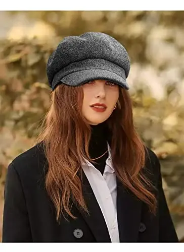 WULIQIUQIU Newsboy Caps for Women Classic Beret Hats Autumn Winter Cap | Adjustable, Breathable & Warm Retro 8-Panel Newsboy Hat, Lightweight Windproof for Daily Travel - 3