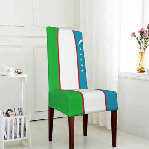 WURTON Flag of The Republic of Uzbekistan Print Protection Cover for Dining Chairs Stretchy,Washable Chair Decor Adaptable to Normal - 4