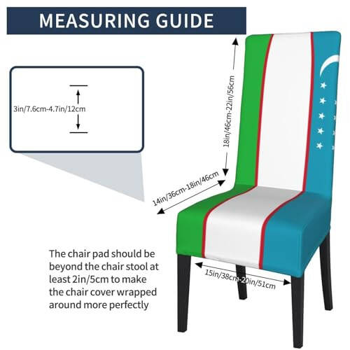 WURTON Flag of The Republic of Uzbekistan Print Protection Cover for Dining Chairs Stretchy,Washable Chair Decor Adaptable to Normal - 5