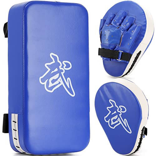 WUWEOT 2-in-1 Punching Mitts Kick Pack Set, Boxing Mitts Focus Pads and Taewondo Kick Pad, Thai Pads Karate Kick Pads, Martial Arts MMA Punching Mitts Kicking Boxing Shield Training for Men Women Gym - 1