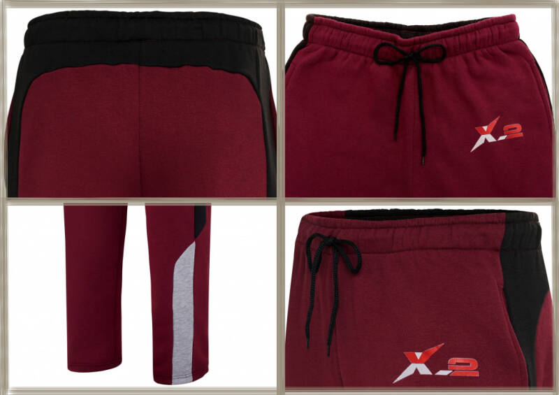 X-2 Erkaklar sport kostyumlari 2 qismli to'plam To'liq fermuarli sport kostyumi Erkaklar kapüşonli sport kostyumi Atletik sport to'plami Qora-Maroon XXXL- - 5