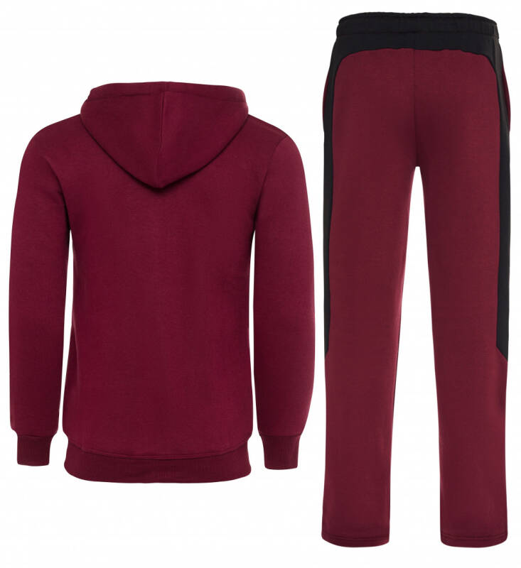 X-2 Men Track Suits 2 Pieces Set Full Zip Sweatsuit Men Hooded Tracksuit Athletic Sports Set Black-Maroon XXXL - 3