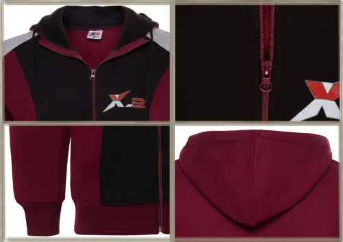 X-2 Men Track Suits 2 Pieces Set Full Zip Sweatsuit Men Hooded Tracksuit Athletic Sports Set Black-Maroon XXXL - 4