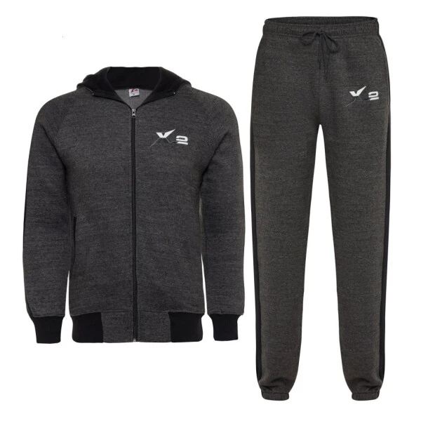 X-2 Men Track Suits 2 Pieces Set Full Zip Sweatsuit Men Hooded Tracksuit Athletic Sports Set Charcoal Large - SKYLINEWEARS (1)