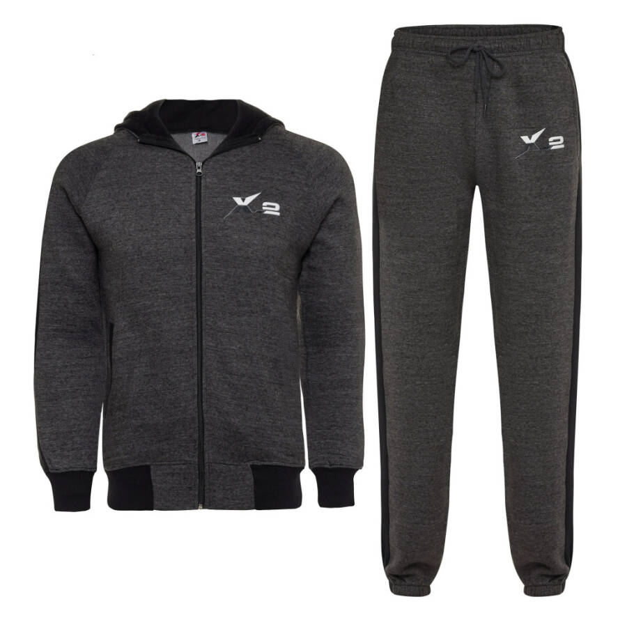 X-2 Men Track Suits 2 Pieces Set Full Zip Sweatsuit Men Hooded Tracksuit Athletic Sports Set Charcoal Large - 2