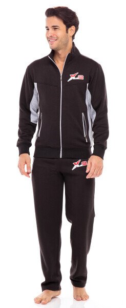 X-2 Mens Athletic Full Zip Fleece Tracksuit Jogging Sweatsuit Gray Side Black XL - X-2