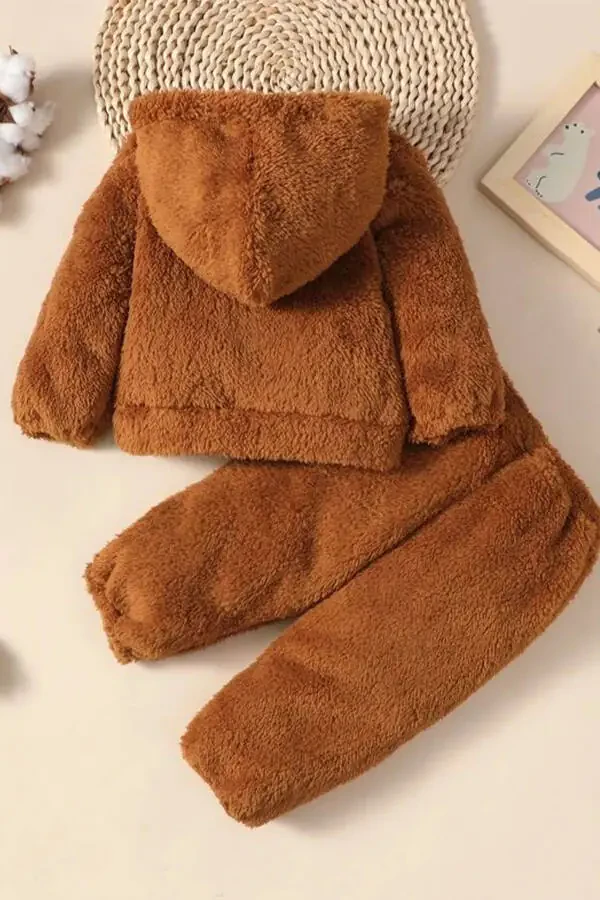 X Ipak Atlas Cho'ntaksiz Plush Kapüşonli Ikki qismli Kostyum - 6