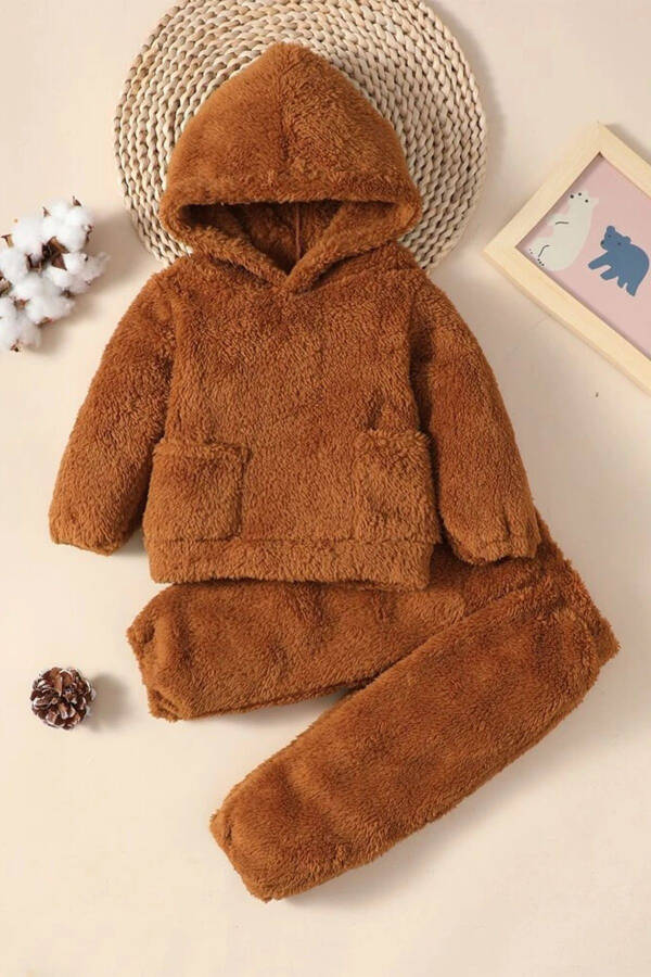 X Ipak Atlas Cho'ntaksiz Plush Kapüşonli Ikki qismli Kostyum - 10