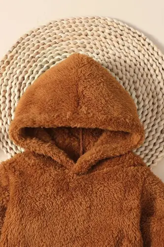 X Ipak Atlas Cho'ntaksiz Plush Kapüşonli Ikki qismli Kostyum - 4