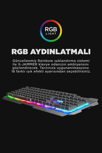 X-Jammer Klavye KB-R57 Oyuncu Rainbow Aydınlatmalı USB Türkçe - 2