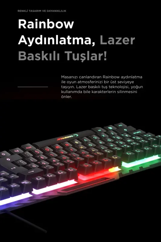 Kb-R57 X-jammer Gökkuşağı Aydınlatmalı Usb Tam Türkçe Gaming Oyuncu Klavyesi - siyah - 4