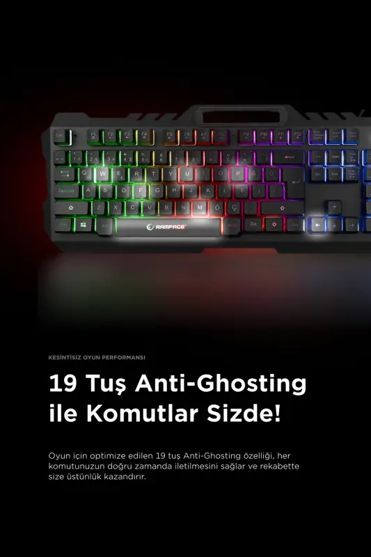Kb-R57 X-jammer Gökkuşağı Aydınlatmalı Usb Tam Türkçe Gaming Oyuncu Klavyesi - siyah - 5