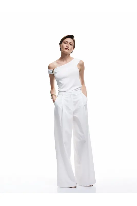 x Melis Agazat Beyaz Kadın Regular Fit Bluz 5SAK30080HT - 2