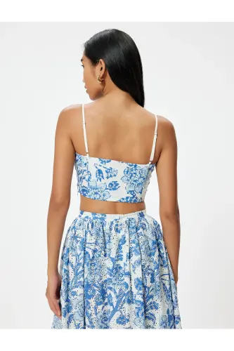 X Melis Ağazat - Çiçekli Fisto Crop Büstiyer İnce Askılı Slim Fit - MAVİ DESENLİ - 1