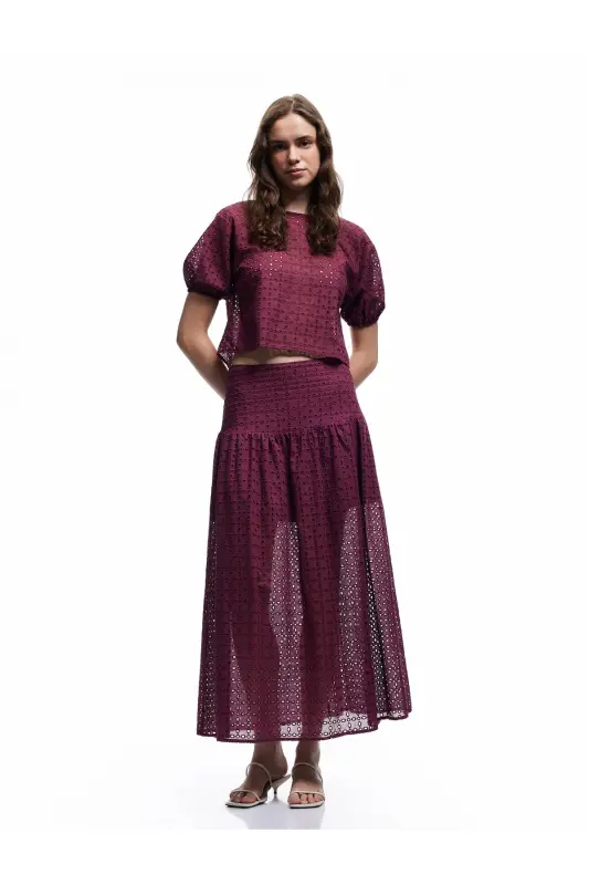 X Melis Ağazat - Cotton Lined Broderie Anglaise Scalloped Short Sleeve Crew Neck Blouse - KOTON