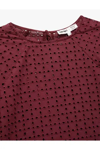 X Melis Ağazat - Cotton Lined Broderie Anglaise Scalloped Short Sleeve Crew Neck Blouse - 6