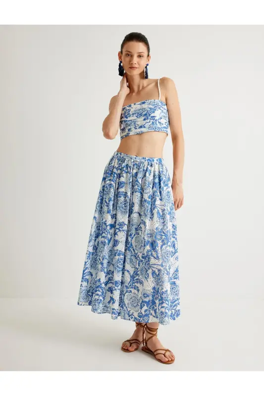 X Melis Ağazat - Floral Eyelet Crop Bustier Thin Strap Slim Fit - 1