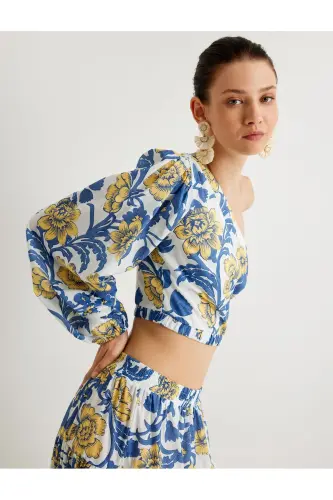 X Melis Ağazat - Floral One Shoulder Crop Top Asymmetric - 2