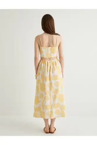 X Melis Ağazat - Midi Bo'yli Gullieli Ko'ylak Osma Kloş Viskoza Deraza Tafsilotli - 4