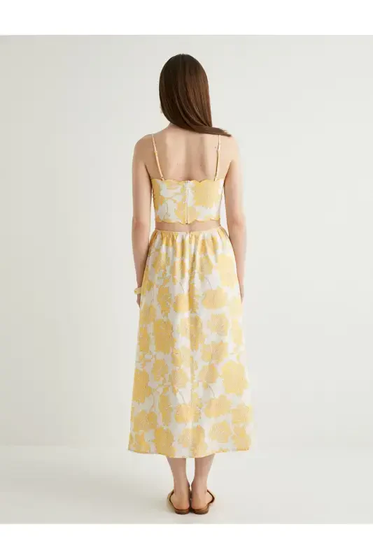 X Melis Ağazat - Midi Bo'yli Gullieli Ko'ylak Osma Kloş Viskoza Deraza Tafsilotli - 4