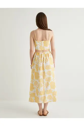 X Melis Ağazat - Midi Length Floral Dress Suspender Flared Viscose Window Detailed - 4