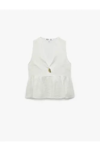 X Melis Ağazat - Seashell Accessory Detailed V-Neck Sleeveless Peplum Blouse - 3